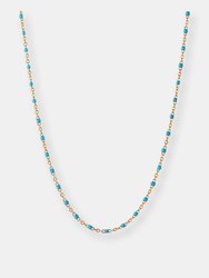 Turquoise Beaded Enamel Necklace - Gold