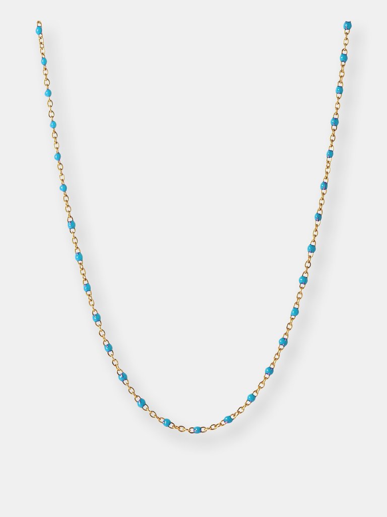 Turquoise Beaded Enamel Necklace - Gold