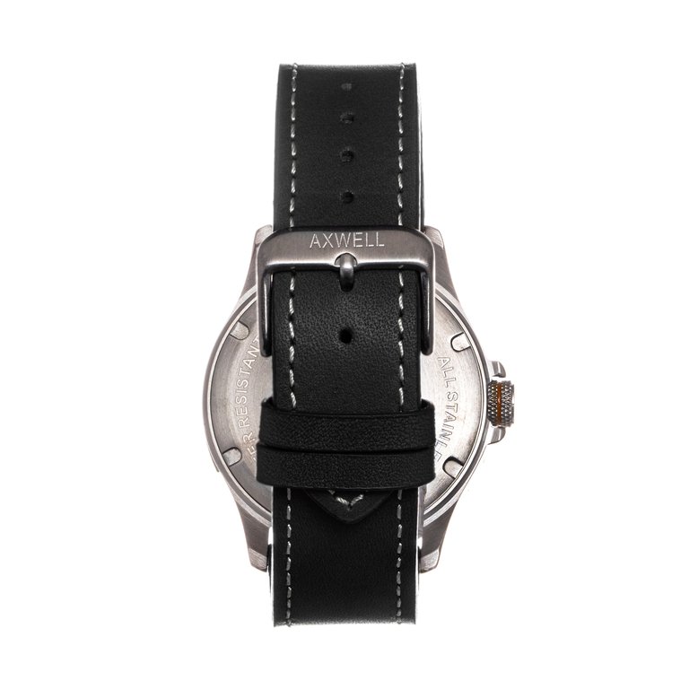 Axwell Blazer Leather Strap Watch - Black/Silver