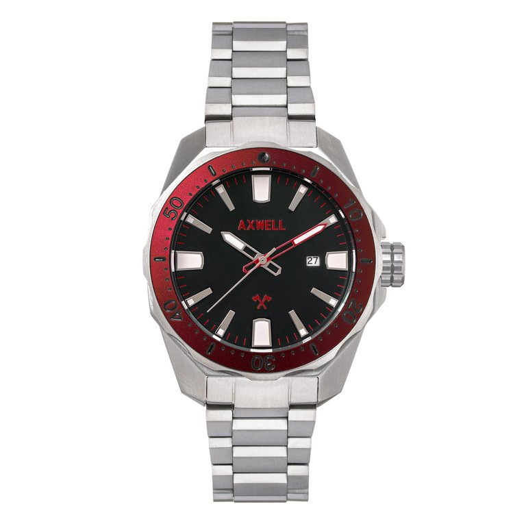 Axwell Timber Bracelet Watch w/ Date - Black/Red