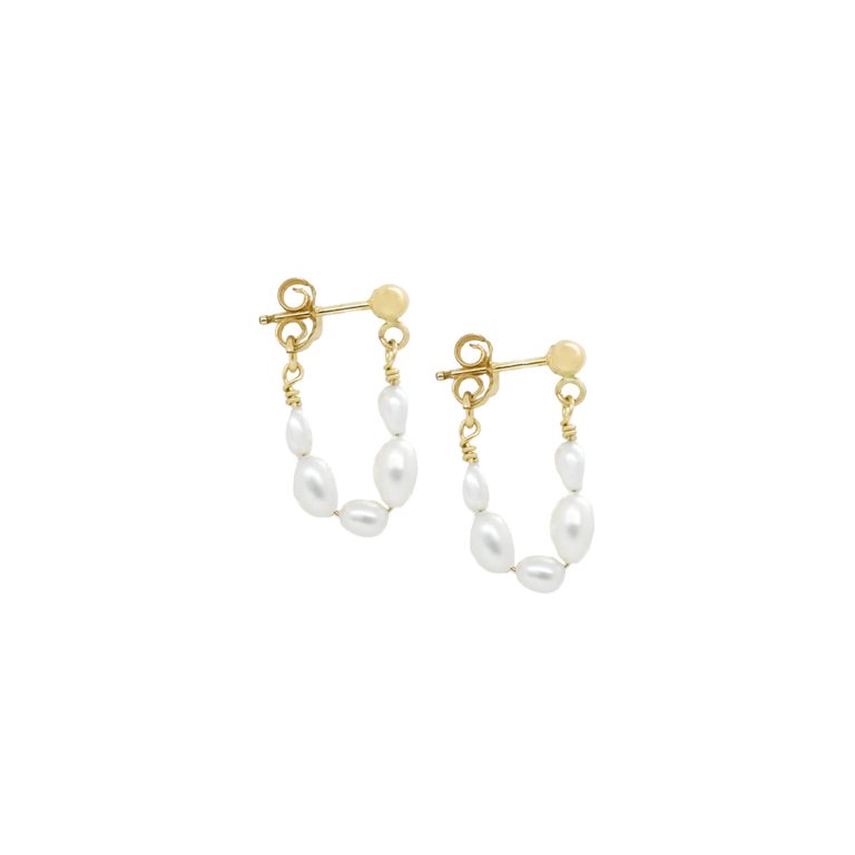 Pearl Huggie Hoops - Mini - Gold