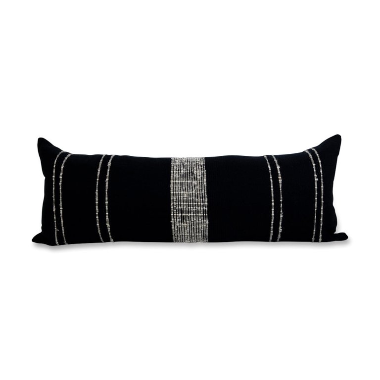 Bogota Lumbar Pillow Large - Black with Ivory Stripes - Black With Ivory Stripes
