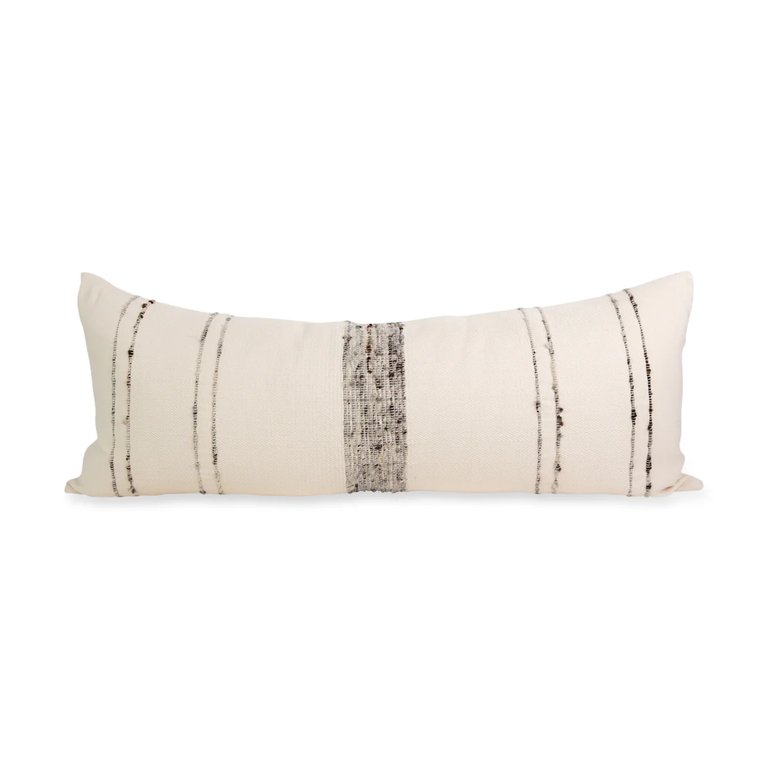 Bogota Lumbar Pillow Large - Ivory With Grey Stripes - Ivory With Grey Stripes