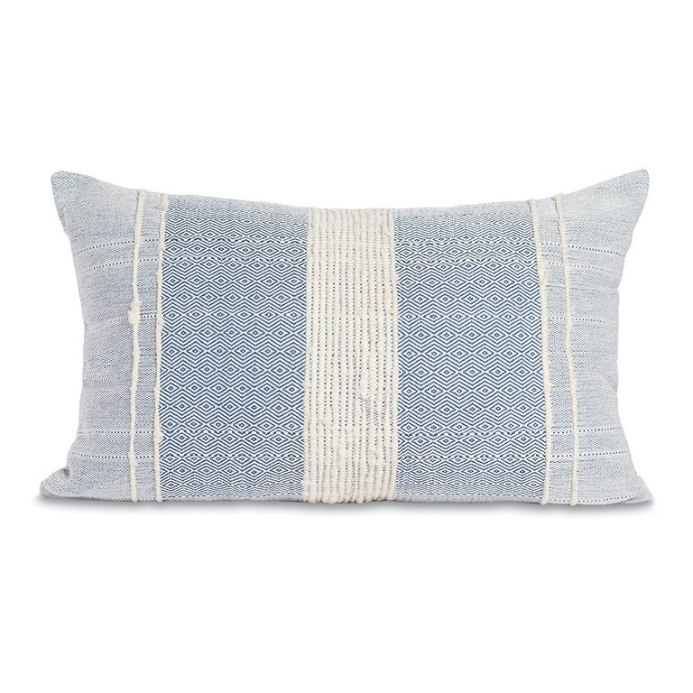 Bogota Lumbar Pillow Small - Blue With Ivory Stripes - Blue With Ivory Stripes
