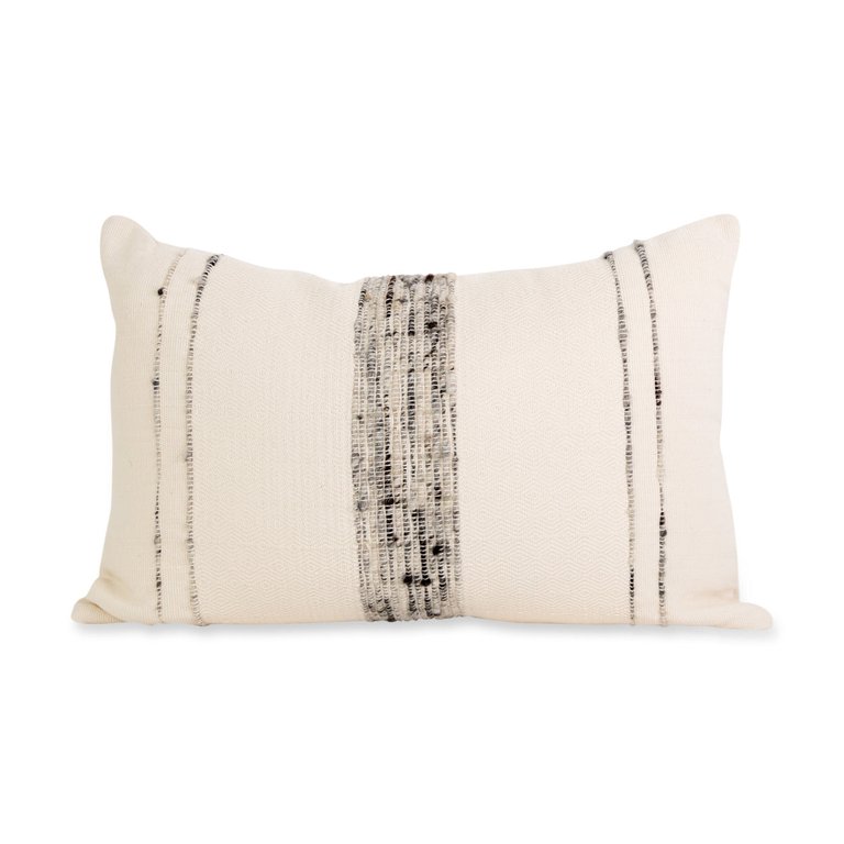 Bogota Lumbar Pillow Small - Ivory With Grey Stripes - Ivory With Grey Stripes