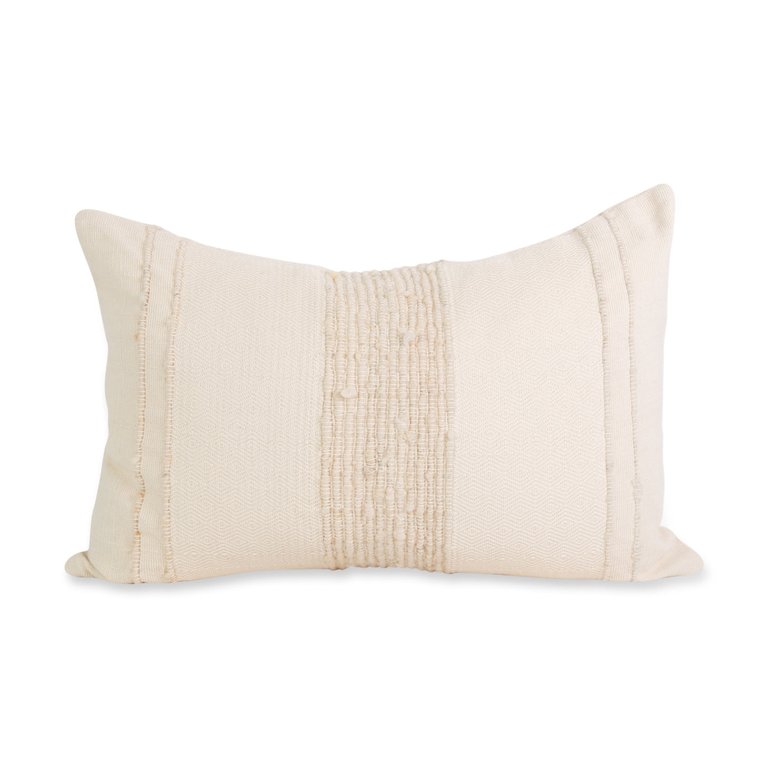 Bogota Lumbar Pillow Small - Ivory With Ivory Stripes - Ivory With Ivory Stripes
