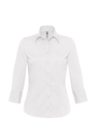 B&C Womens/Ladies Milano 3/4 Sleeve Corporate Poplin Shirt (White) - White