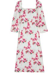 Women's Elonor Ivory Pink Floral Midi Dress - Ivory