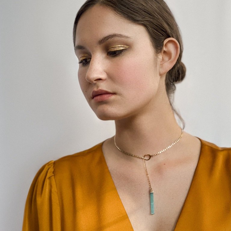 Gold and Jade Lariat Necklace