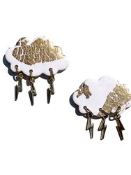 Cloud and Lightning Statement Studs - White & Gold