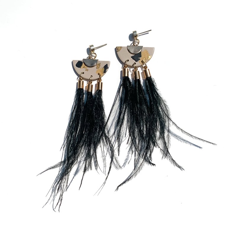 Leopard Feather Dangle Earrings - Brown