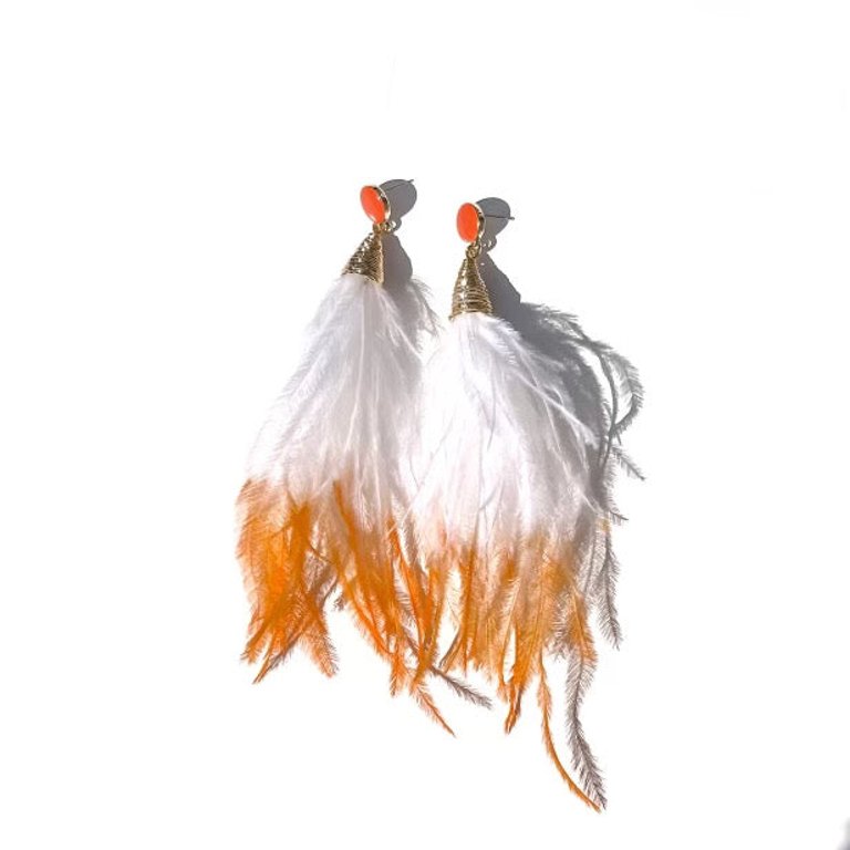 Orange Crush Tassel Earrings - White