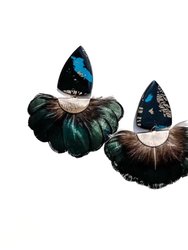 Venus Earring in Black with Peacock Fan - Black