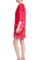 Beaded V-Neck Floral Tunic In Fuchsia Multi