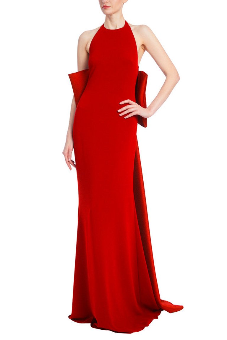 Breathtaking Halter Gown with Mikado Bow - Red