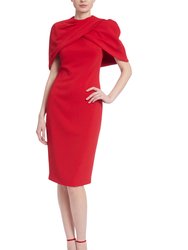 Crepe Capelet Sheath Dress - Red