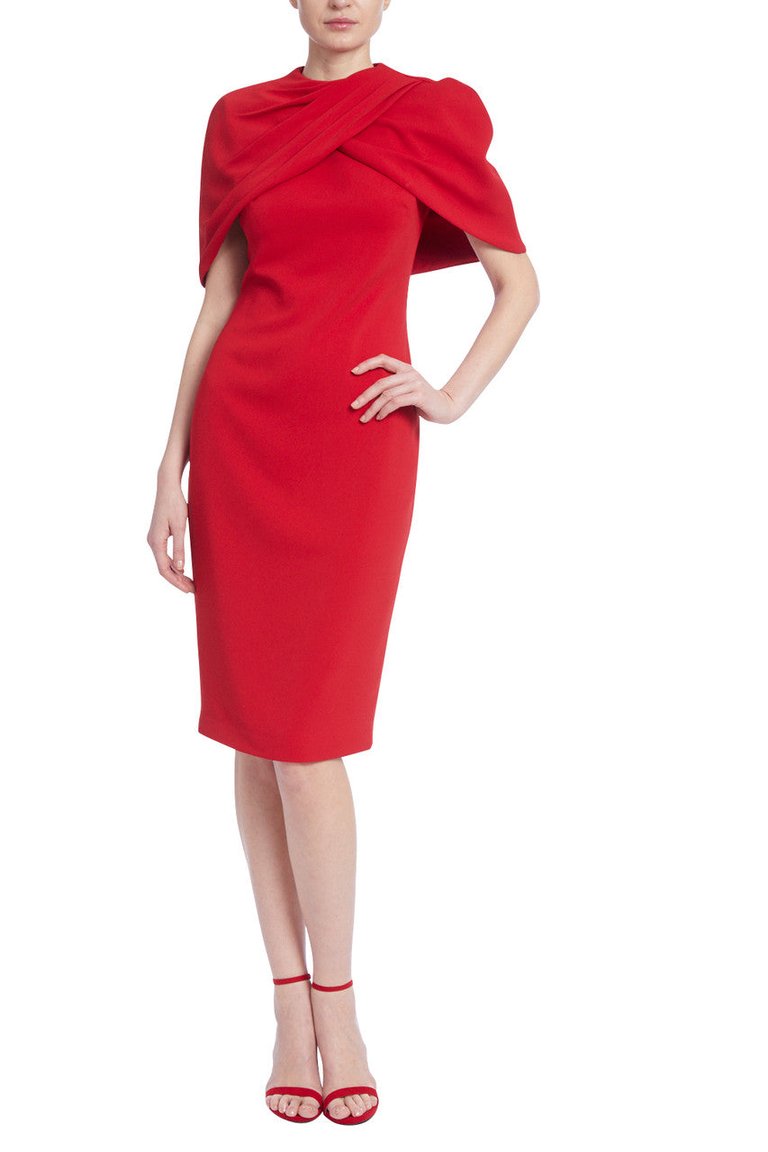 Crepe Capelet Sheath Dress - Red