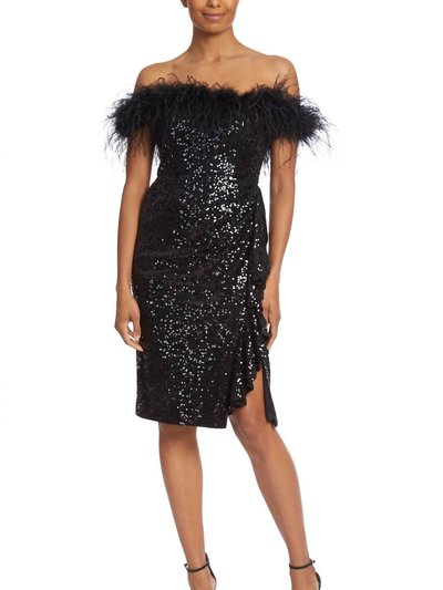 Badgley Mischka Feather Sequin Strapless Dress In Black product