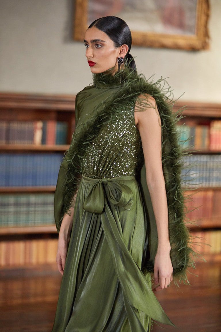 Gown With Feather Wrap