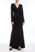 Long-Sleeved Pearled Velvet Column Gown With Bow - Black