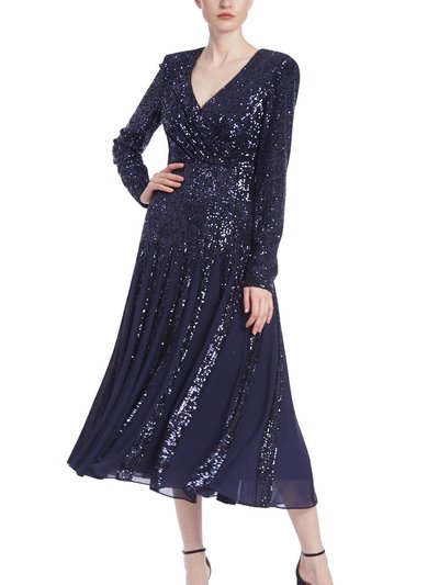 Badgley Mischka Long-Sleeved Sequined Godet Dress product
