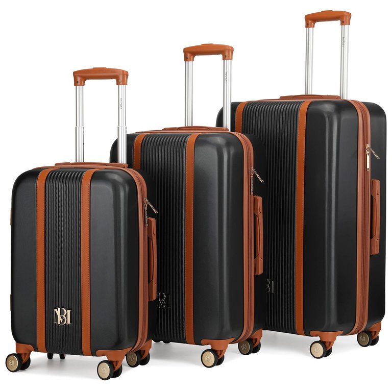 Mia 3 Piece Expandable Retro Luggage Set - Black