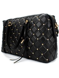 Quilted Weekender Vegan Leather Tote Bag - Black