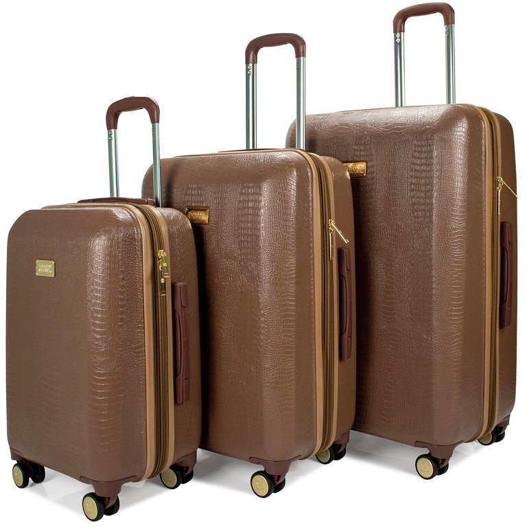 Snakeskin 3 Piece Expandable Luggage Set - Brown