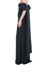 Off-The-Shoulder Gown With Puff Sleeve Train