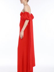 Off-The-Shoulder Gown With Puff Sleeve Train