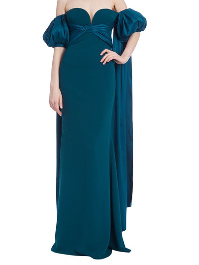 Badgley Mischka Off-The-Shoulder Gown With Puff Sleeve Train product