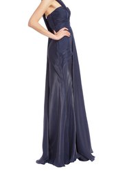 One-Shoulder Pleated Chiffon Evening Gown