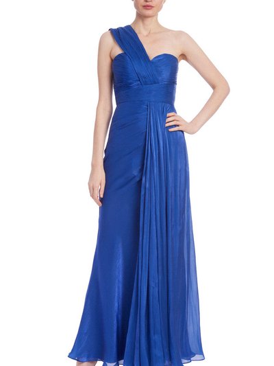 Badgley Mischka One-Shoulder Pleated Chiffon Evening Gown product