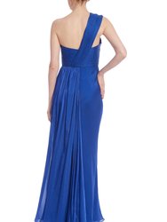 One-Shoulder Pleated Chiffon Evening Gown