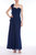 One-Shoulder Pleated Leaf Evening Gown - Navy