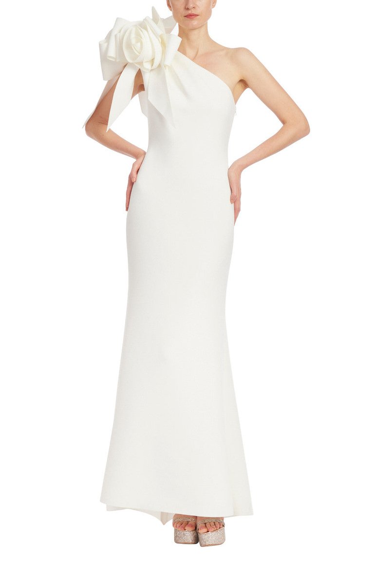 One-Shoulder Rosette Column Gown - Light Ivory