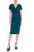 Pleated Faux Shoulder Wrap Day Dress - Teal