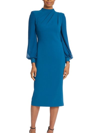Badgley Mischka Pleated Neck Cocktail Dress In Teal product