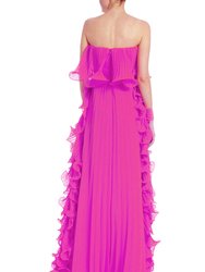 Pleated Strapless Dress With Side Ruffles
