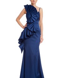 Sculptural Swirl Evening Gown - Midnight Blue