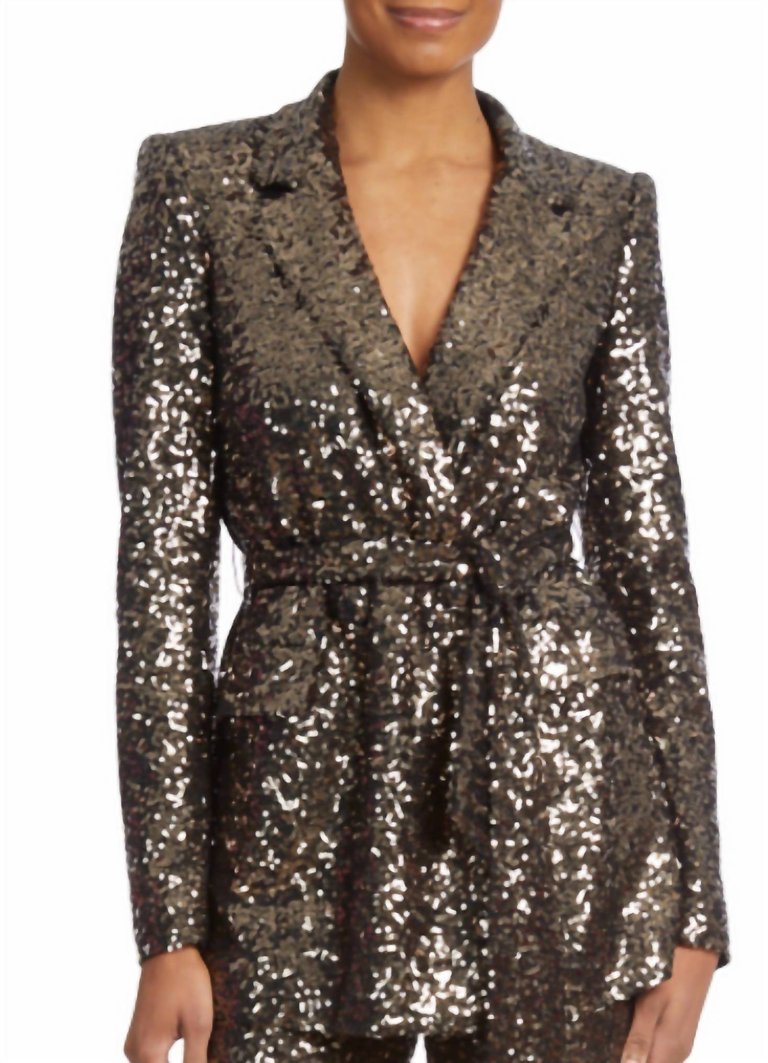 Sequin Blazer With Belt - Cocoa Gold