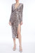 Sequin Mono-Stripe Wrap Dress - Silver Gold