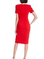 Short Sleeve Sheath With Buttoned Ruche Hip Dress