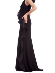 Sleeveless Column Gown With Mikado Ruffle Wrap-Around