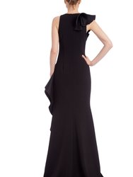 Sleeveless Column Gown With Mikado Ruffle Wrap-Around