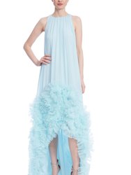 Sleeveless High-Low Dress With Tulle Ruffle Hem - Ice Blue