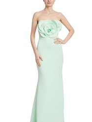 Strapless 3D Flower Mermaid Gown - Mint