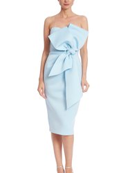 Strapless Front Bow Sheath Cocktail Dress - Azure - Azure