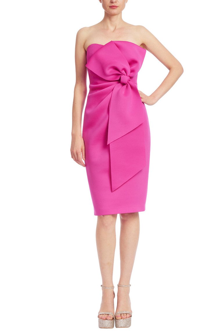 Strapless Front Bow Sheath Cocktail Dress - Fuchsia