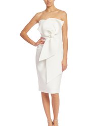 Strapless Front Bow Sheath Cocktail Dress - Light Ivory